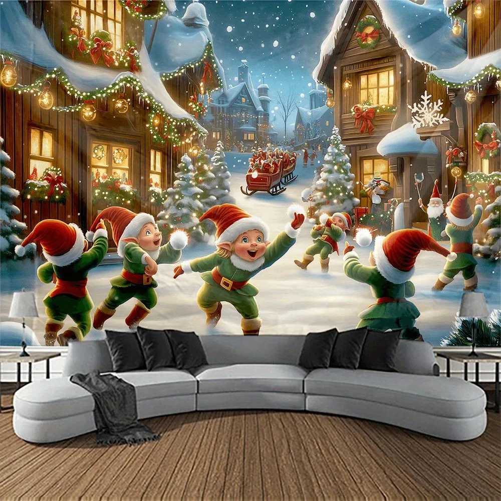 1pc Cartoon Merry Christmas Print Holiday Tapestry Multi Sizes Living Room Wall Decoration Background Cloth Machine WashableM251125