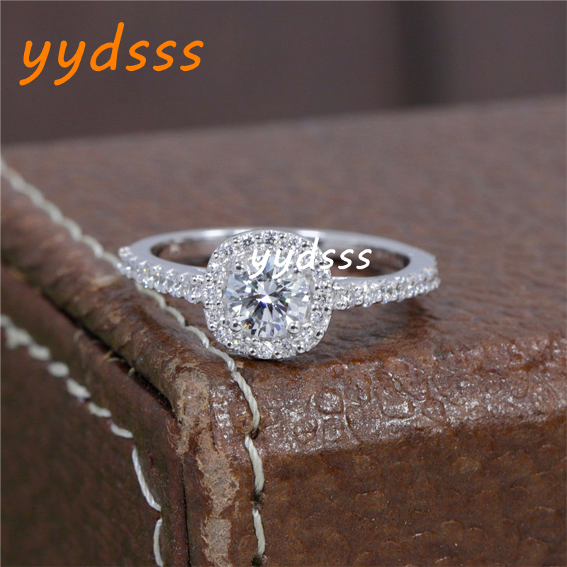 Jewelry 0.5 Carat Round Cut Lab Diamond Halo Engagement Ring Real White Gold Half Band Wedding Ring For Women 14K 18K Platinum Available