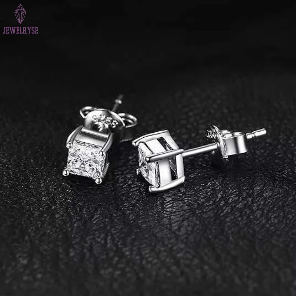 Princess Square Cut Stud D Color VVS Moissanite Dia Sterg Sier Earrings for Women Men