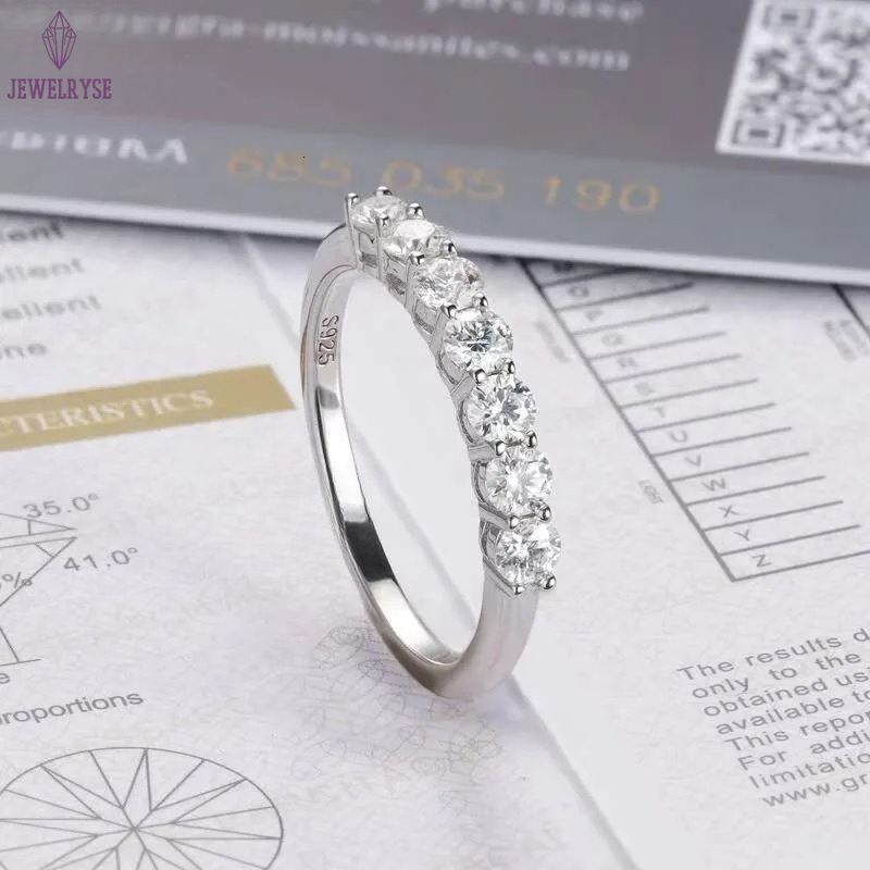 Anniversary Gifts 925 Sterling Silver White Gold Half Eternity Band Ring 7pcs 3mm VVS1 Moissanite Diamond Finger Rings Women