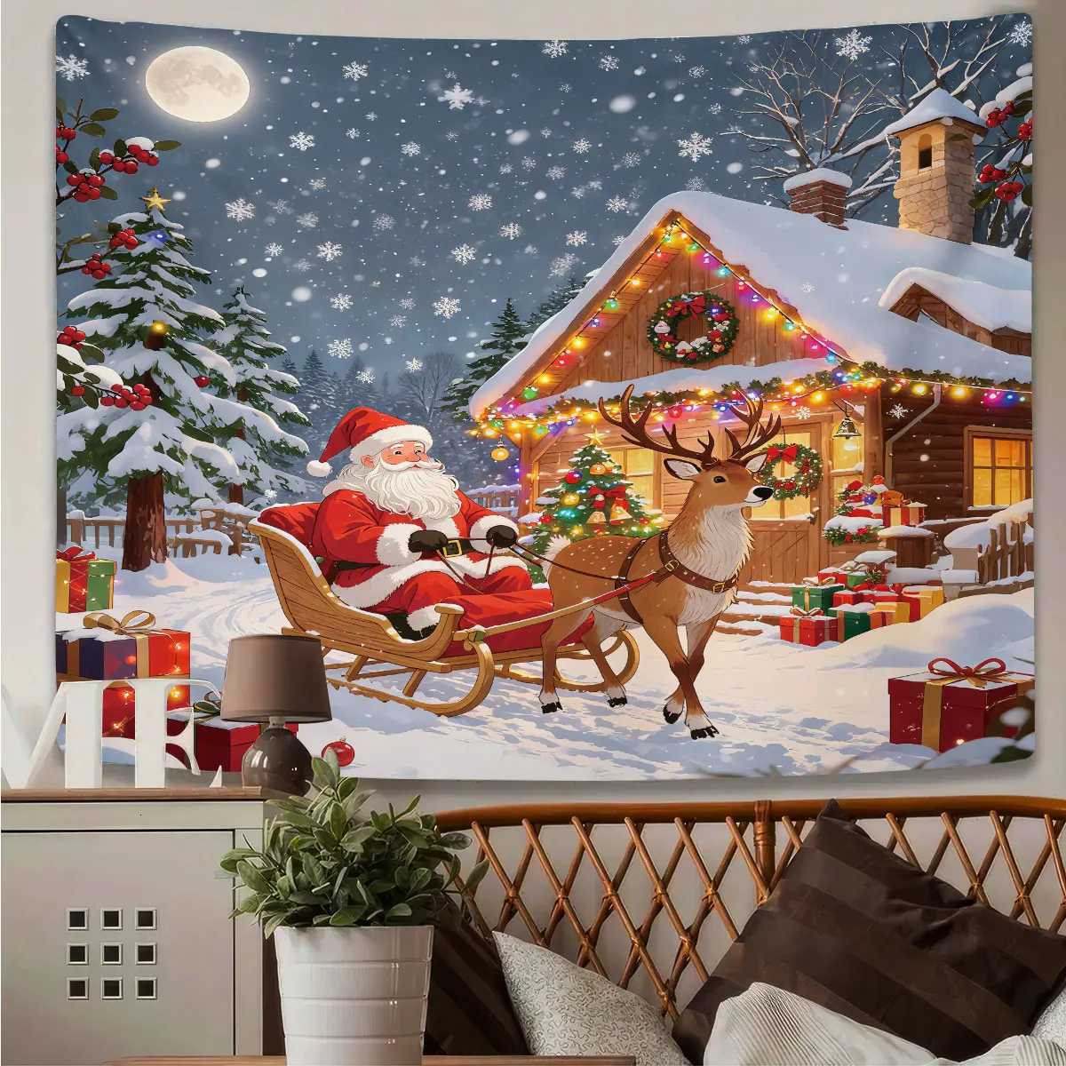 1pc Merry Christmas Santa Claus print tapestry multi size living room wall decoration machine washable background clothM251125