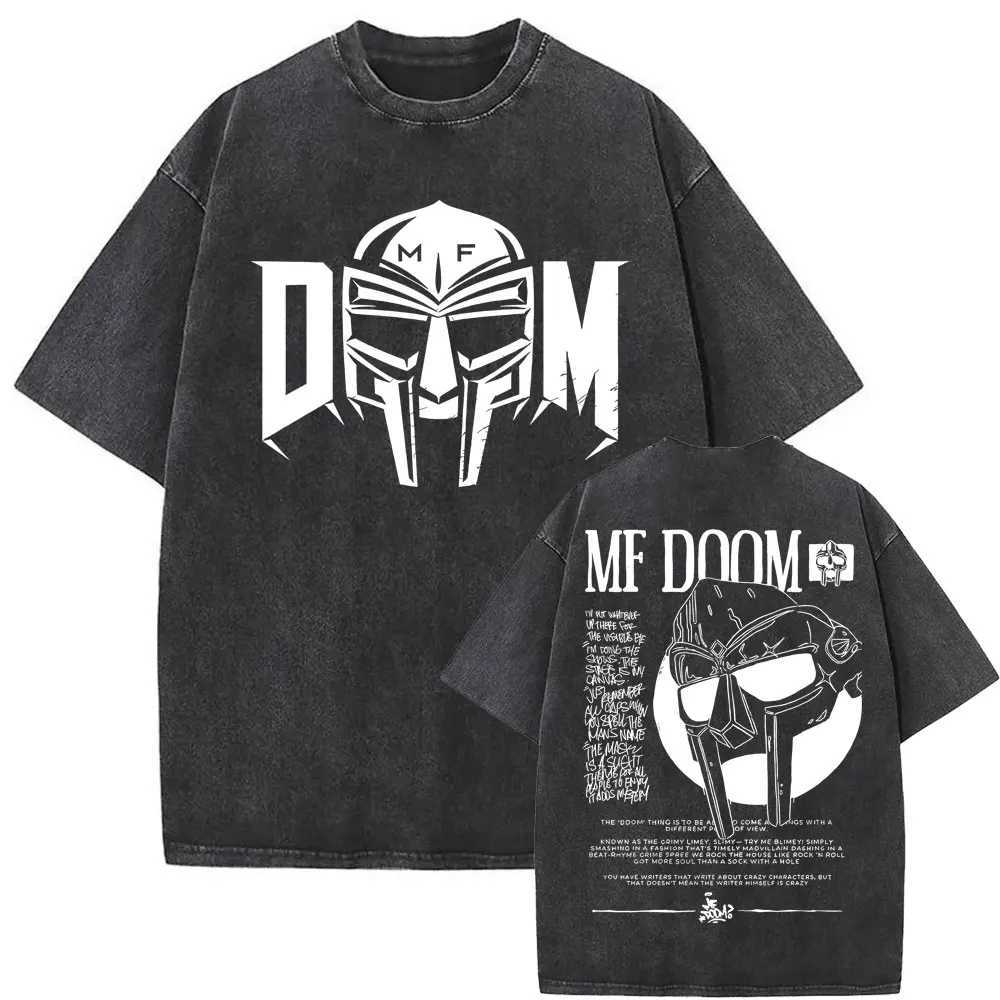 Washed Vintage Rapper Mf Doom MM Food Graphic Print T-shirt Mens Hip Hop Fashion T-shirt Mens Casual Extra Large Street Clothing W250425