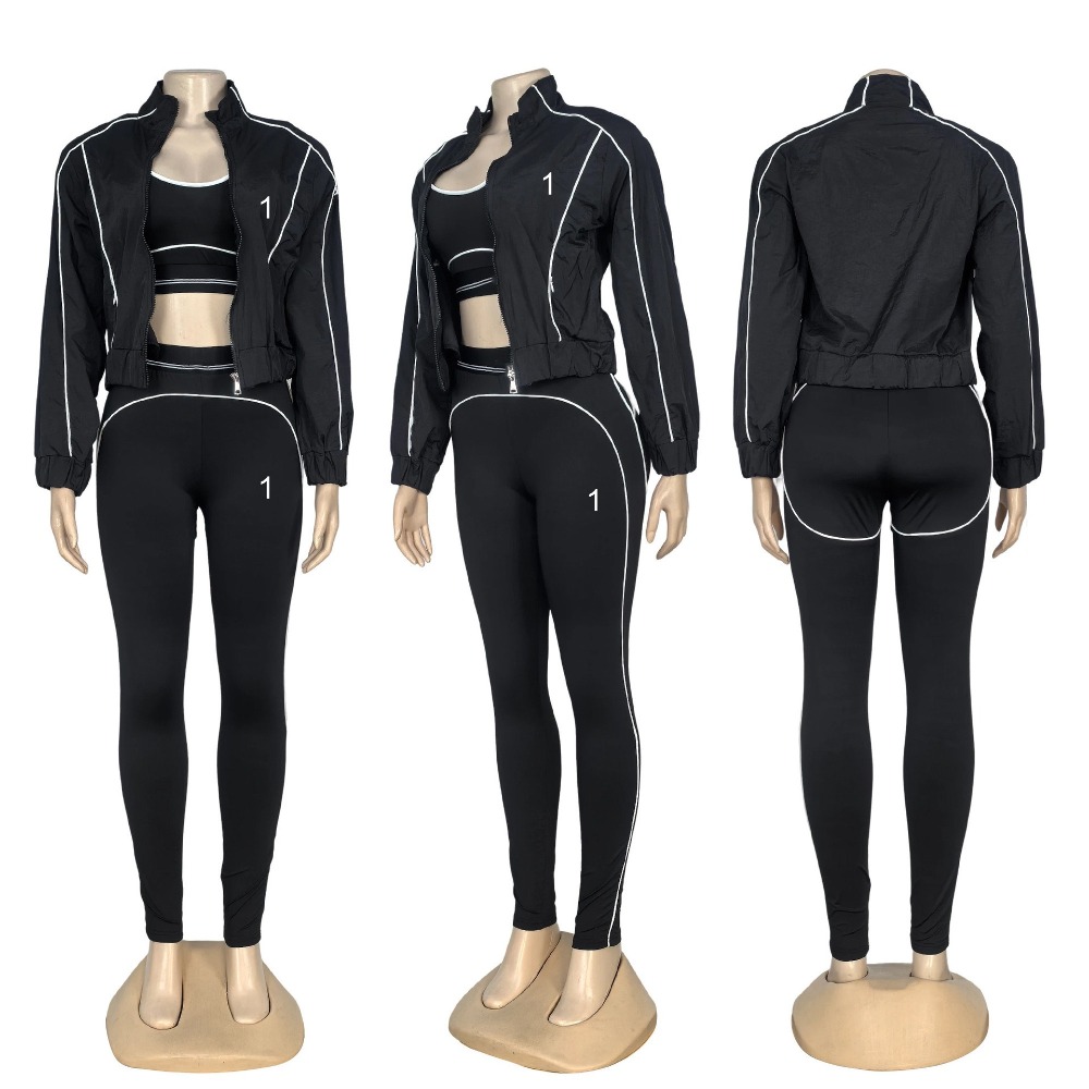 Women 3 Pieces Yoga Set Bralette Gym Sports Bra Jackets Suit Fitness High Waist Leggings Workout Sports Clothes Tracksuits