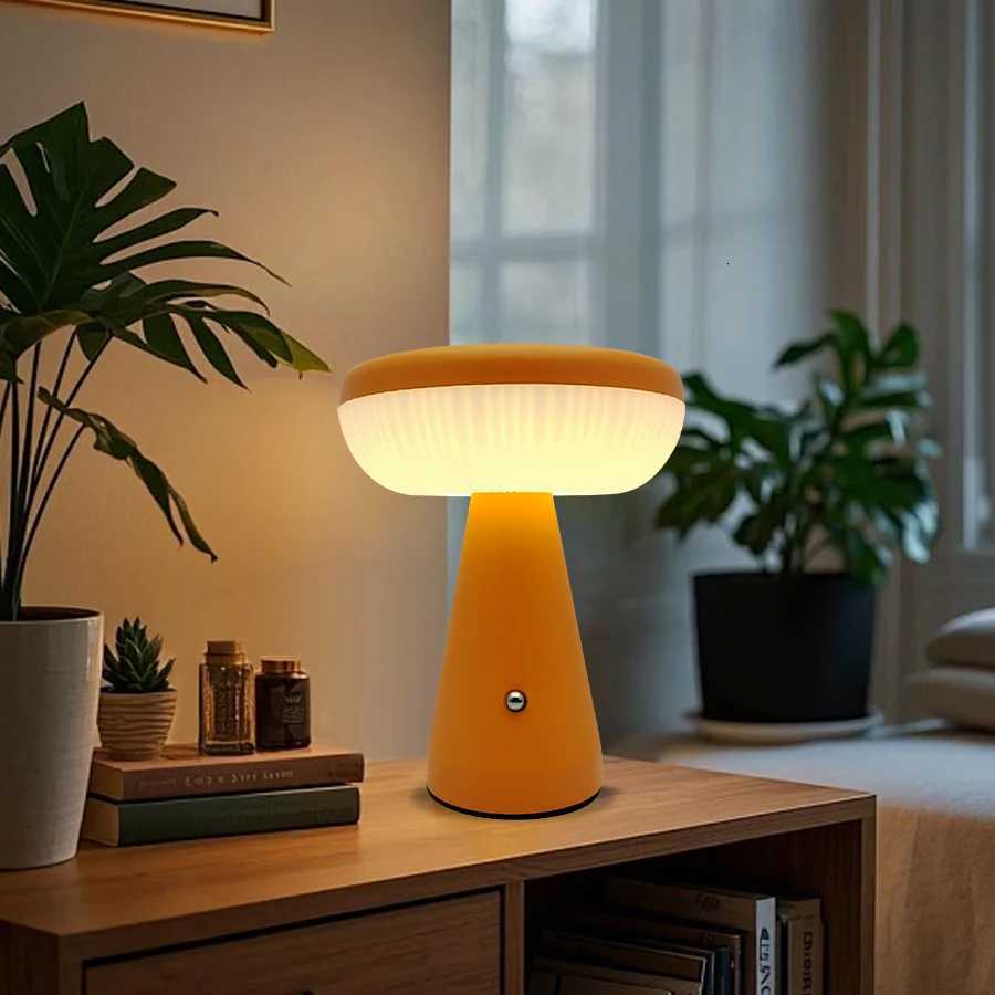 Retro Mushroom LED Table Lamp 3colors Touch Dimmer Rechargeable Bedside Light Bar Restaurant Bedroom Room Decoration LightingM251125