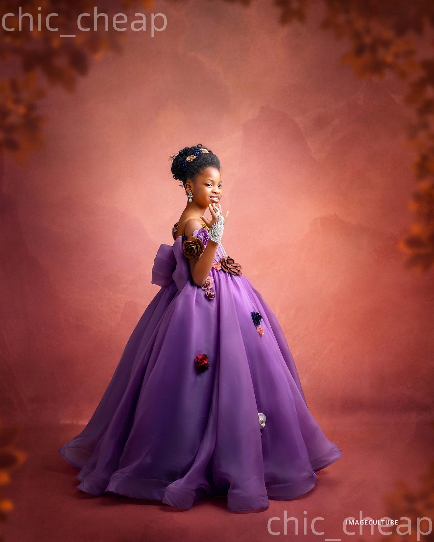 2026 Purple Ball Gown Flower Girl Dresses Beaded Crystals Flowers Organza Little Girl Christmas Peageant Birthday Christening Tutu Dress Gowns ZJ4242