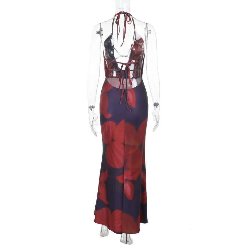 Dongdumaoyi Townlike Maxi Long Print Slim Bodycon Dress Women Halter Spring Summer Backless Nightclub Sexy Party Dresses