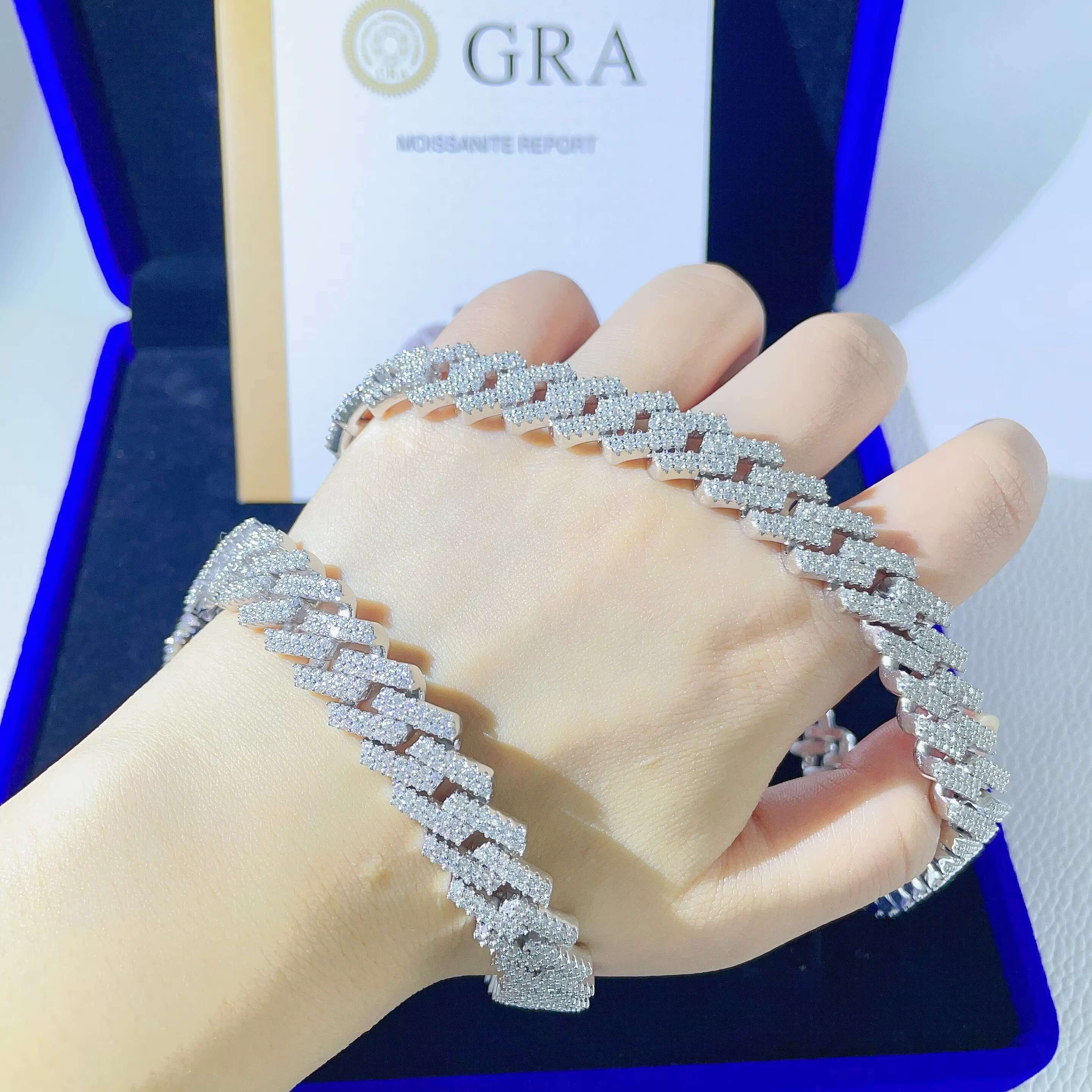Trendy Jewelry 13mm Hiphop Chain 925 Sterling Silver Moissanite Diamond Iced Out Cuban Link Chain