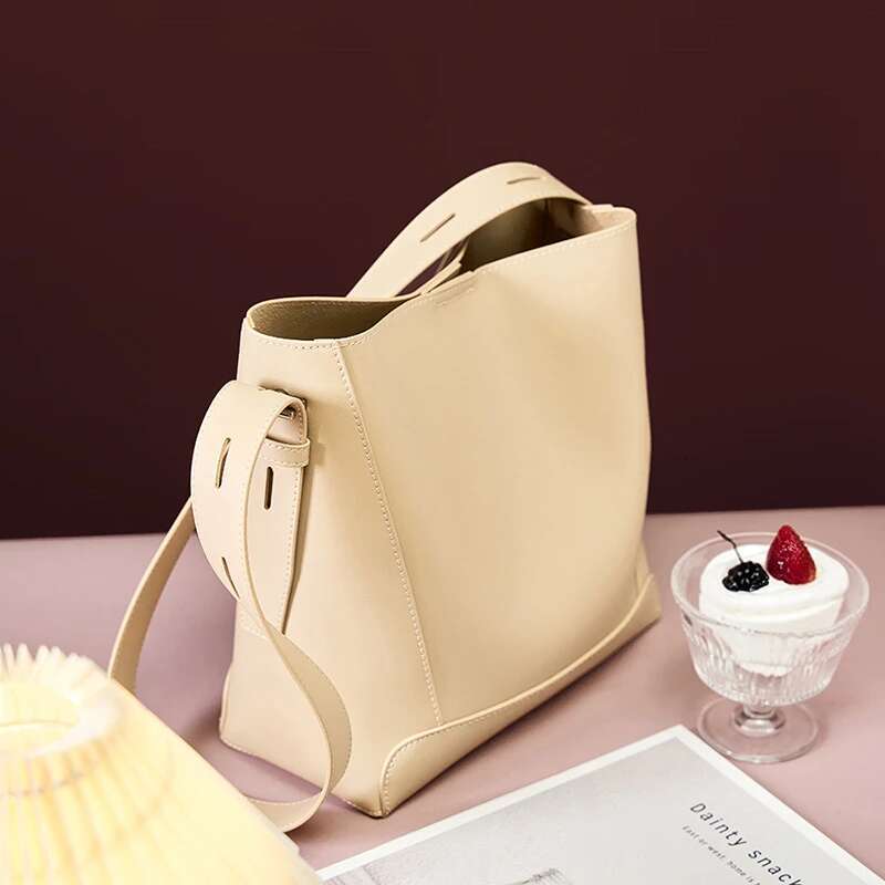 Hifashion Trendy Cow Genuine Leather Bucket Shoulder Bags For Women 2025 Designer Shopping Work Crossbody Ladies Handbags