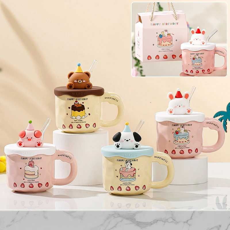 1PC Kawaii Cup Cute Lovely Bear Ceramic Mug Large Capacity With Lid Coffee Cups Breakfast Milk Mugs Y251125