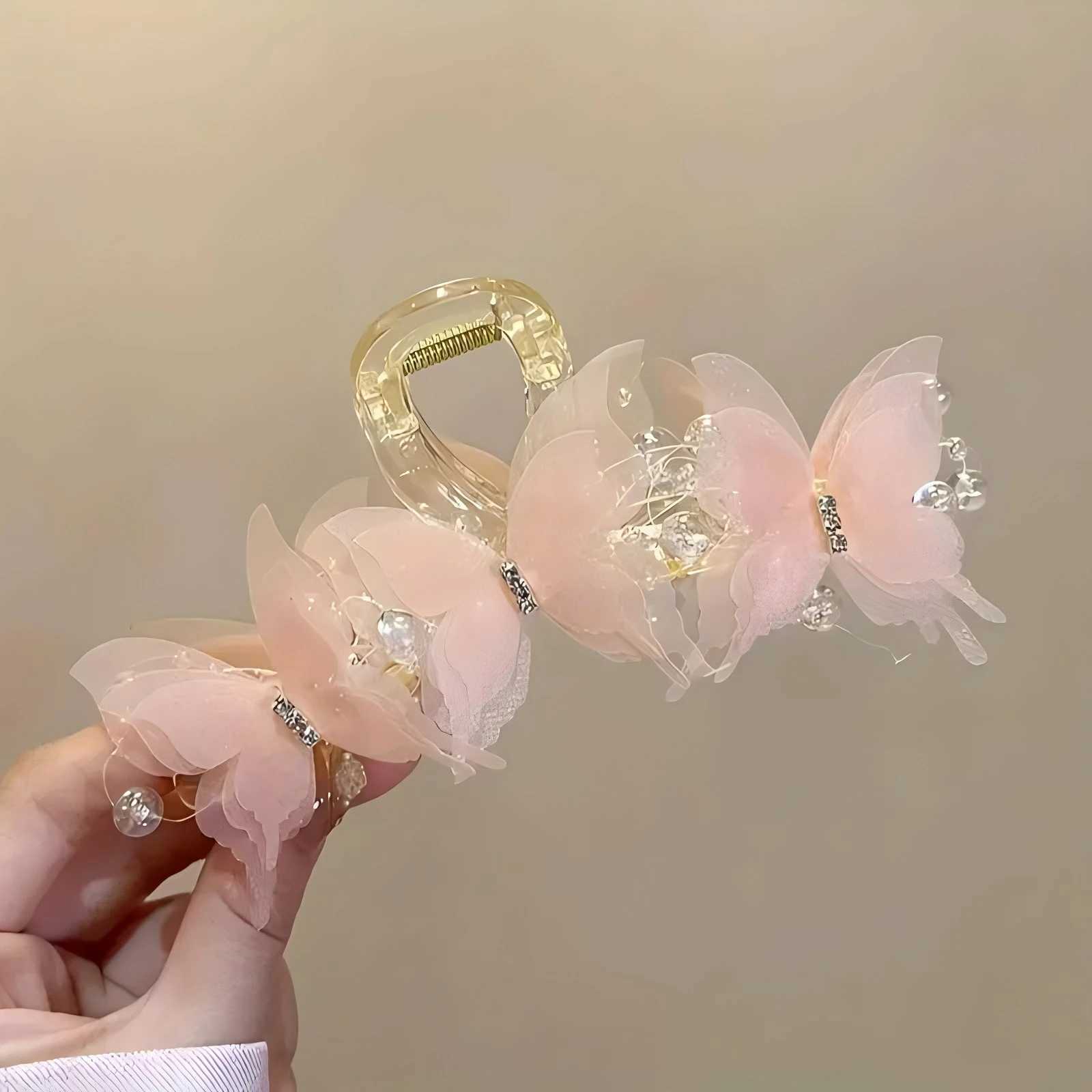 2 fashionable butterfly hair clips elegant pearl bow ponytail clips daily accessories beautiful hairstyle tools womens hair clipsT250425