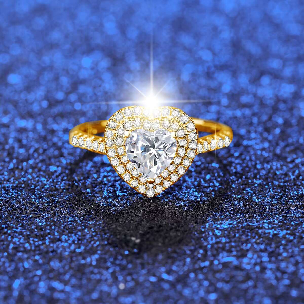 High Quality Engagement Wedding Rings Halo 1.5ct Heart Cut 18K Gold Bijoux Moissanite Rings 925 Sterling Silver