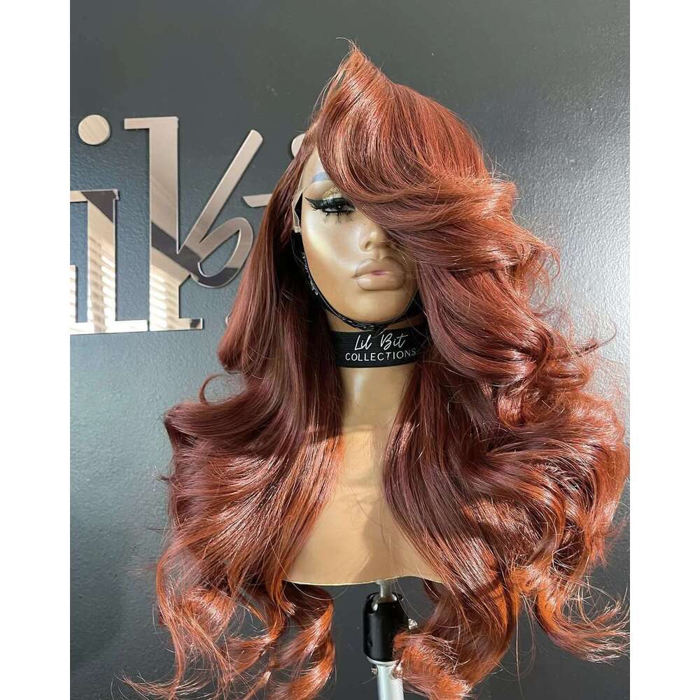 13X6 Reddish Brown Women's Wigs Synthetic Front Red Body Wave Lace Frontal Glueless Pre Plucked With Baby Hair Wig