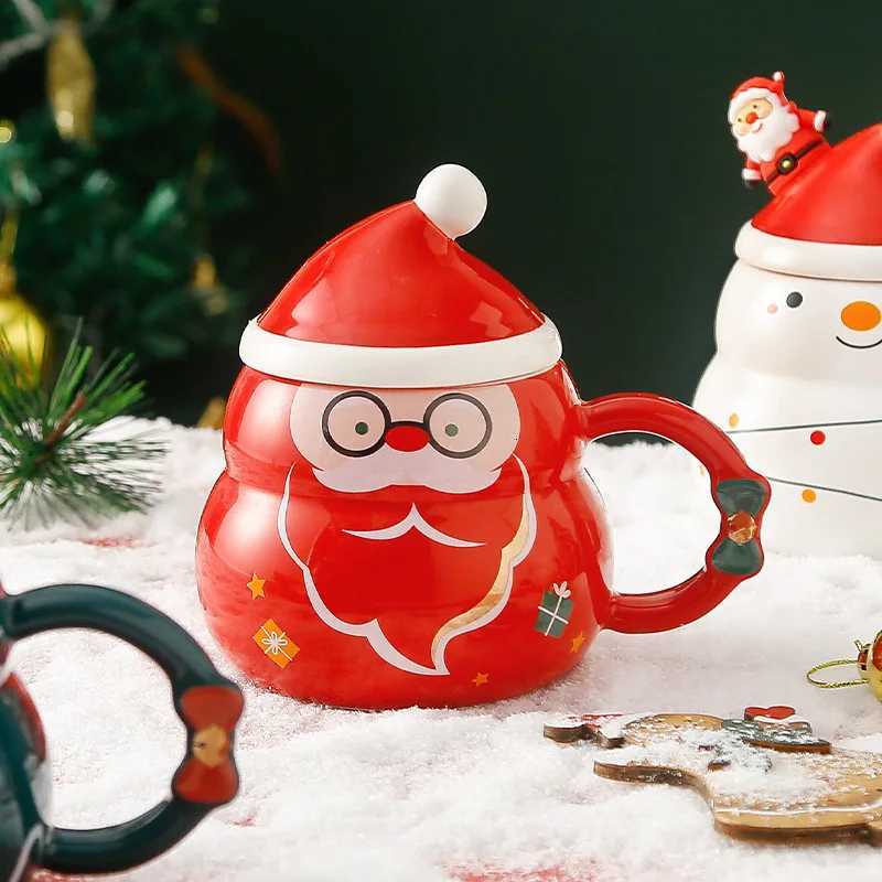 New IdealChristmas Gift New Year Gifts Creative Ceramic cups with LIDS Spoons Cute Mug with Snowman Santa Claus Shape Water Cup Y251125