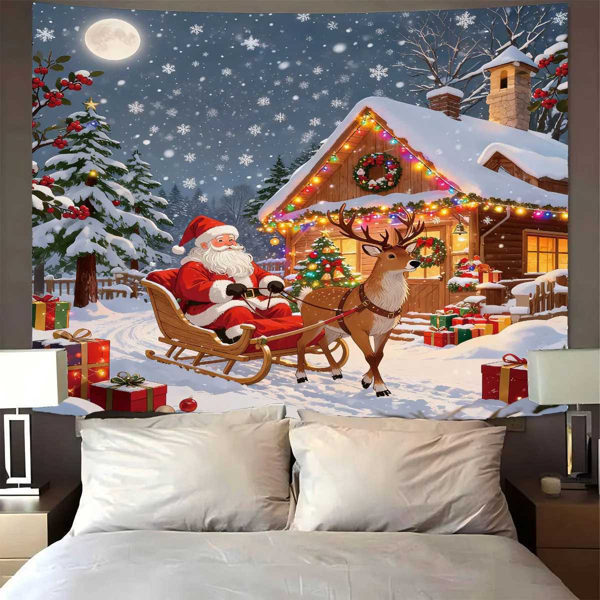 1pc Merry Christmas Santa Claus print tapestry multi size living room wall decoration machine washable background clothM251125