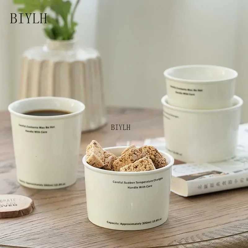 330 ML Ceramic Mug Simple Letter Coffee Cup Creative Imitation Paper Design Office Drinking Water Household Breakfast Milk Cup Y251125