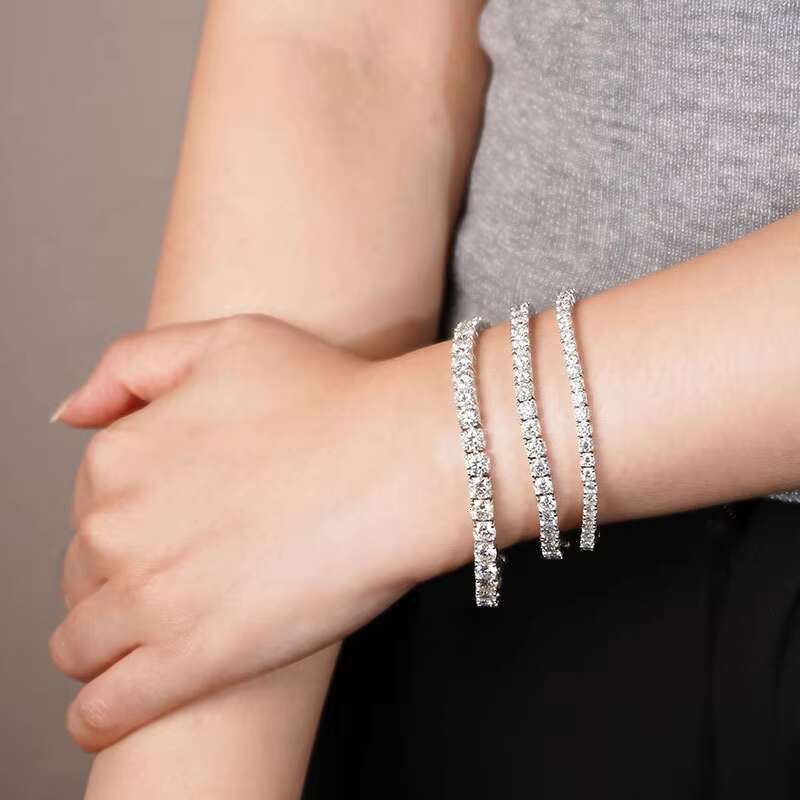 Exquisite VVS D Moissanite Tennis Chain Hip Hop 925 Silver 3mm 4mm 5mm Tennis Bracelet Necklace Fashion Gold and White Jewelry