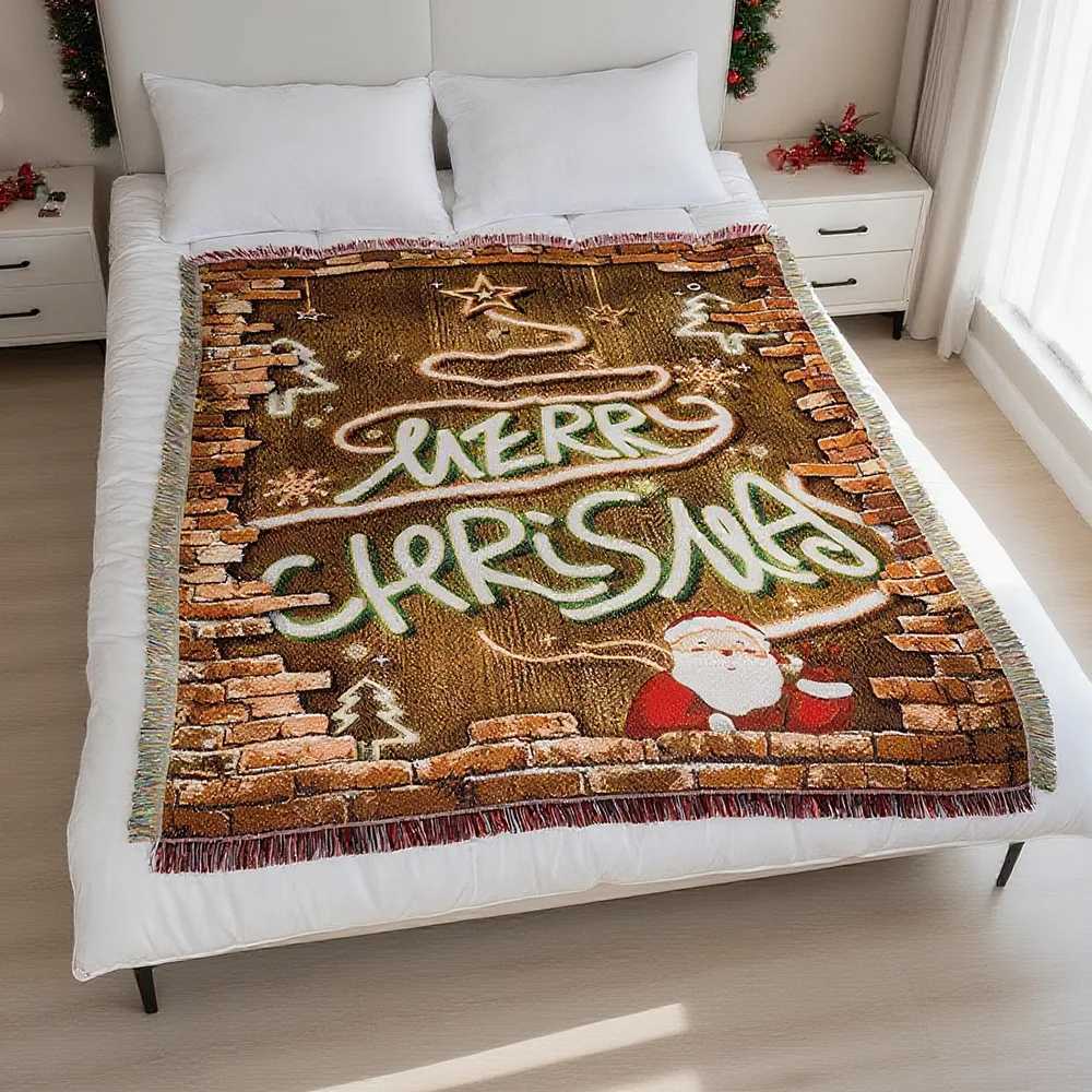 New Years Gift Tapestry Throw Picnic Blanket Xmas Decor Sofa Cover Garden Knitted Blankets for Beds Christmas Tree Table ClothM251125