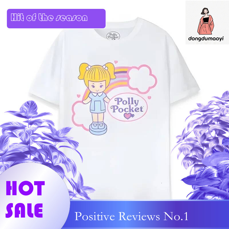 Dongdumaoyi Polly Pocket Cute Graphic Printed White Summer T Shirt Short Sleeved Round Neck Fashion Shirt Womens Female Clothing