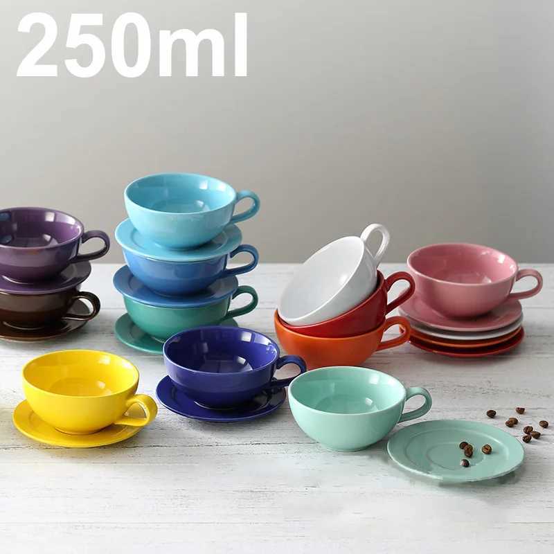 250ml Cappuccino Coffee Cup Set with Plate Floral Cup Latte Cup Multiple Colors European Milk Mug Gift Set Breakfast Drinkware Y251125