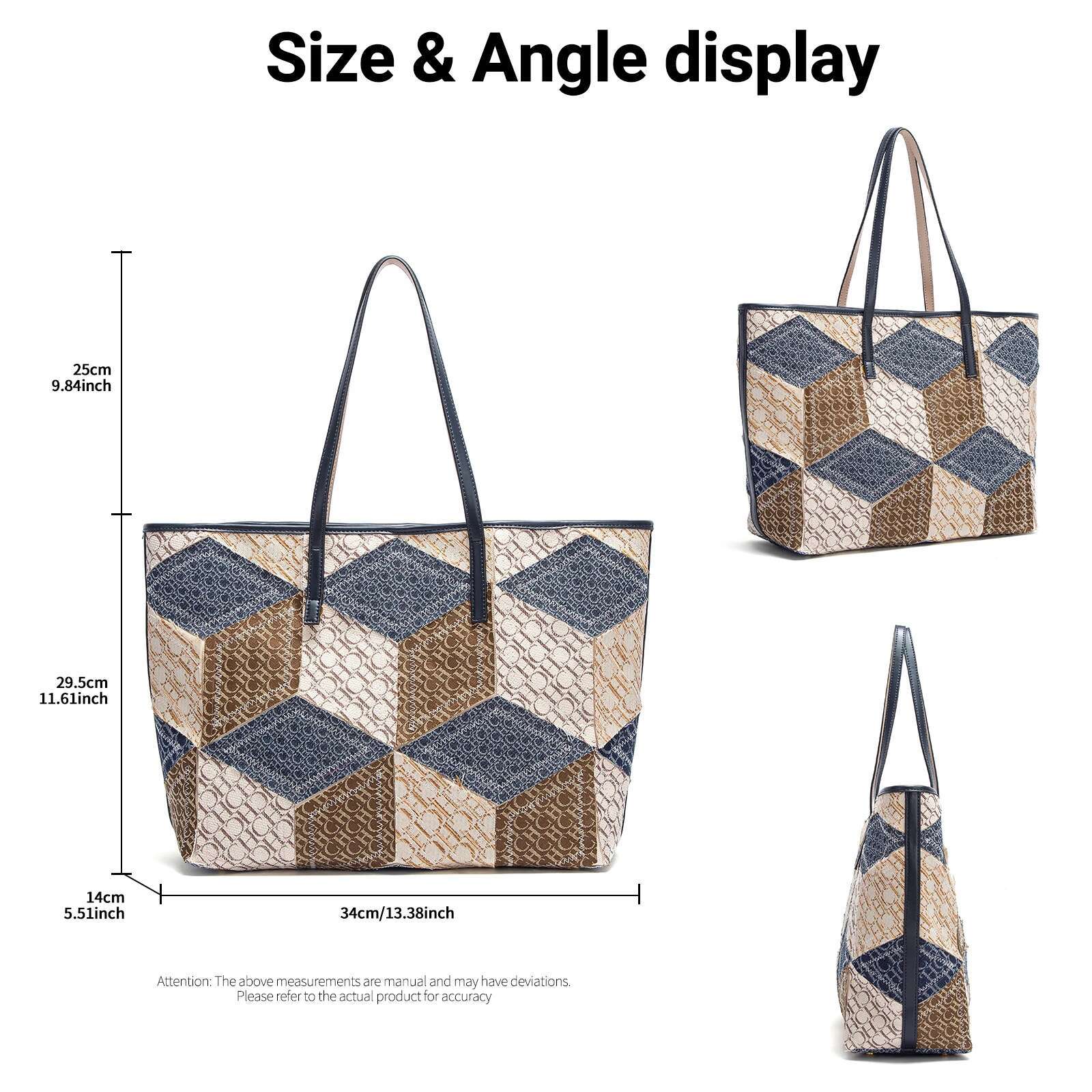 CHCH Women's Tote 2025 Spring Denim Fabric Splicing Design Handbag Casual Large Capacity Shopping Bag
