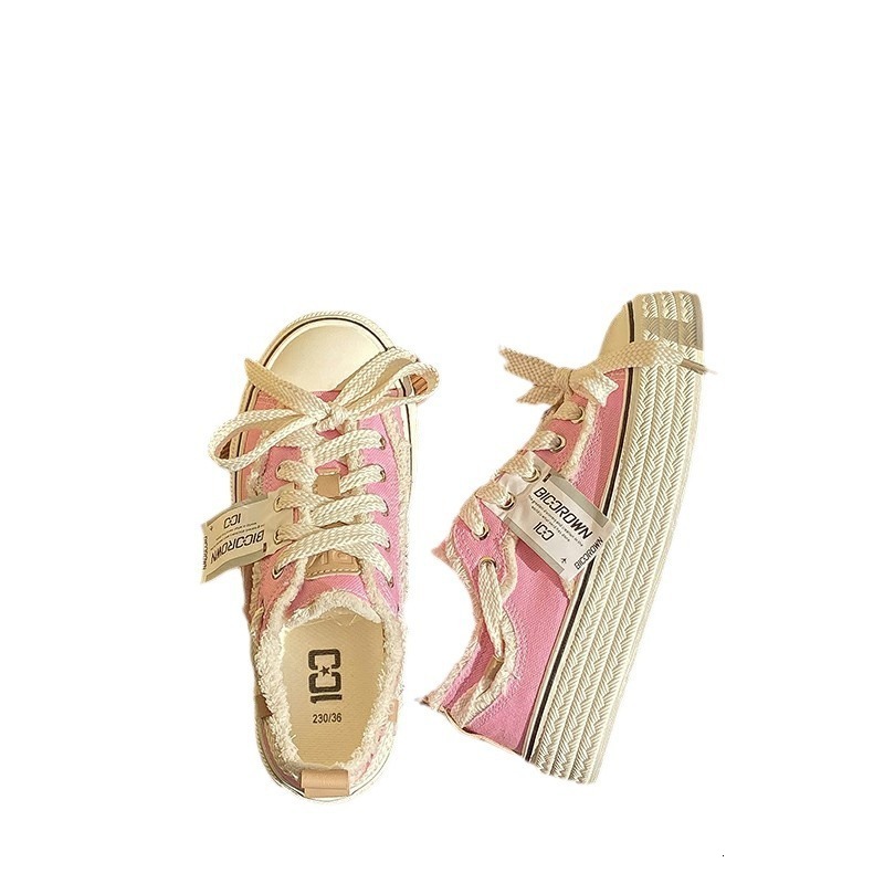 Baikuang 2022 New Autumn Small Fragrance Style Canvas Shoes for Women Low-top Korean Version Versatile Thick-soled Height-increasing White Shoes Trend