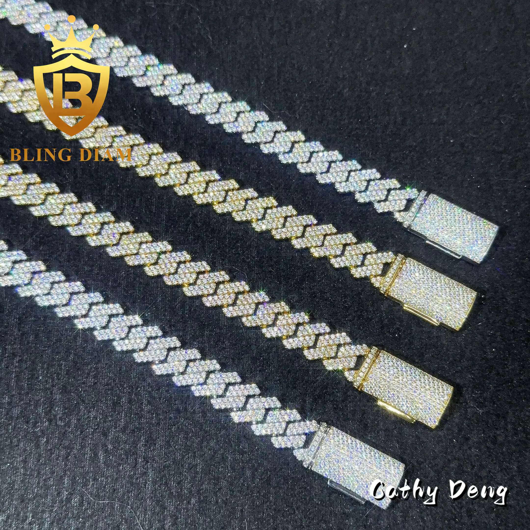 Trendy 13mm 15mm Hip Hop Jewelry Moissanite Cuban Chain Necklace 2rows 5A+ Moissanite Diamond Miami Mens Cuban Link Chain
