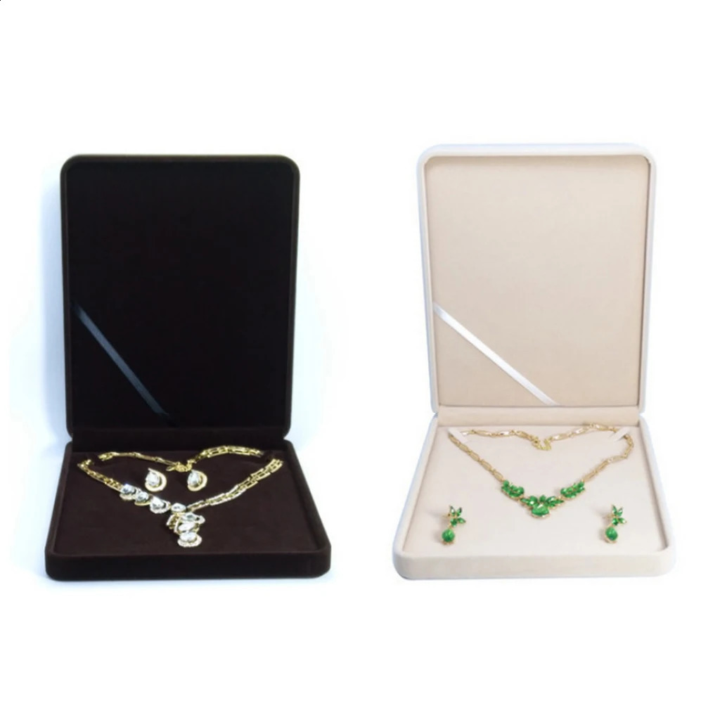 Soft Velvet Necklace Pendant Box Case With Lid Storage Jewelry Organizer Trinket Display Holder Large Earrings Storage Gift Box 250424