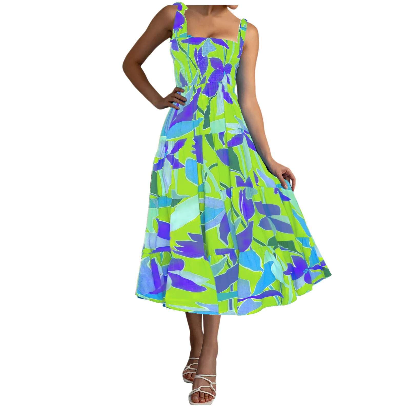 Dongdumaoyi New Summer Women Boho Midi Dresses Fashion Print Spaghetti Strap Sexy Sleeveless Holiday Beach Dress Female Party Vestidos