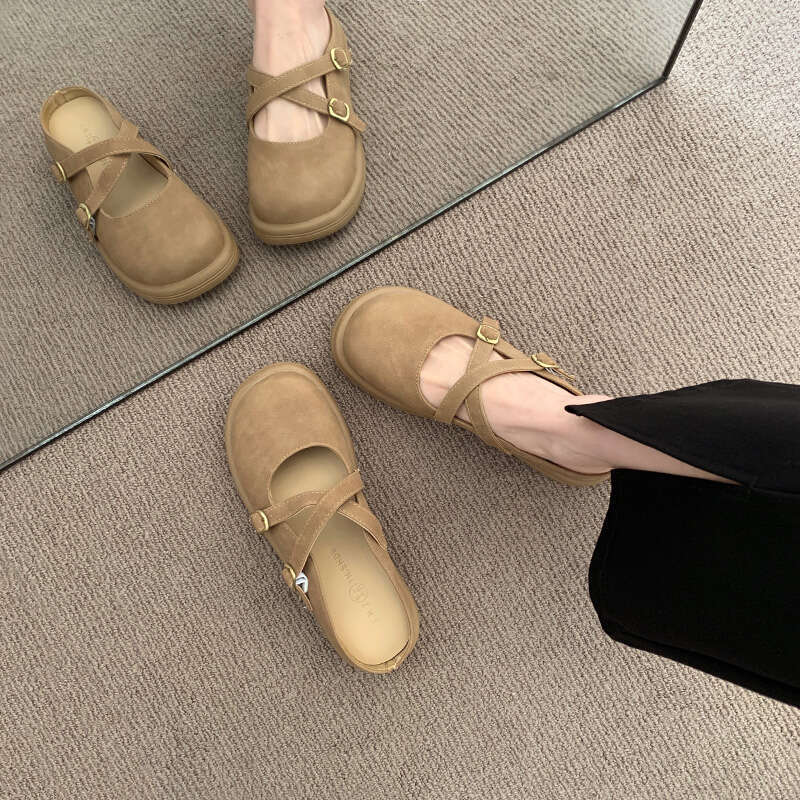 Baotou Slippers Women's Outdoor Wear 2025 New Spring and Summer Mary Jane Half Top Single Shoes Thick Bottom French Outerwear