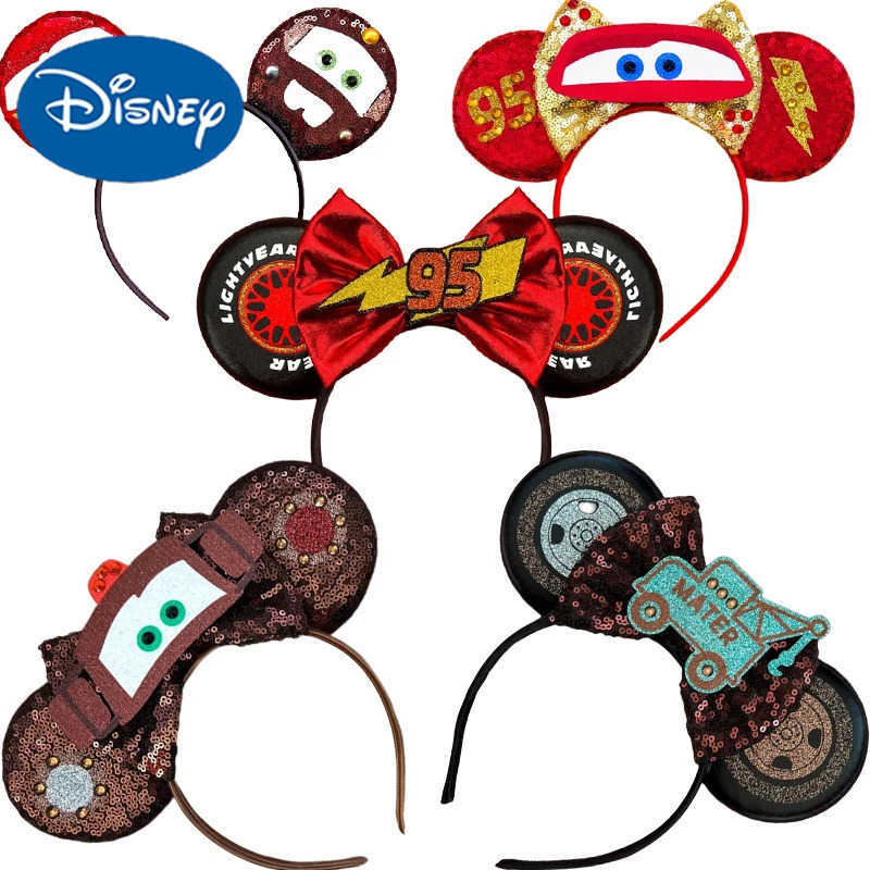 Disney Car Girl Ear Strap Pixar 95 Lightning McQueen Hair Accessories Childrens sequins Bow Alma Mater Sheriff Headband Female X250425