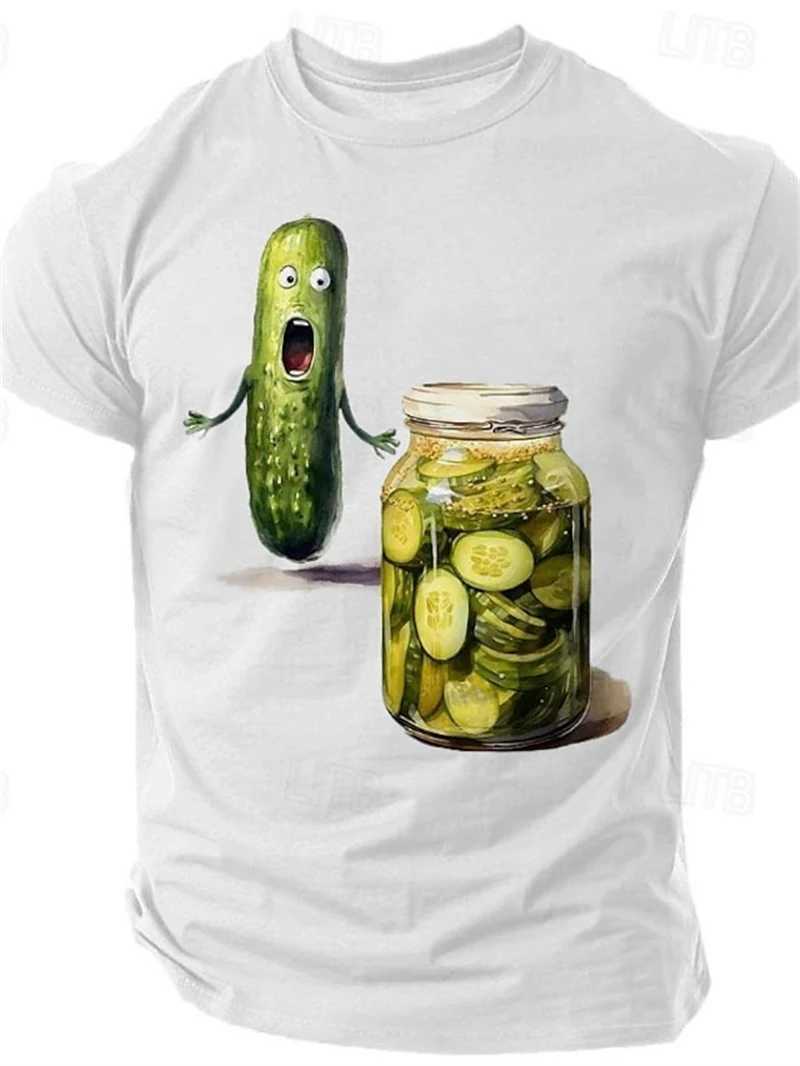 3D printed interesting cucumber graphic T-shirt mens clothing summer O-neck casual short sleeved loose street unisex T-shirt polyester W250425