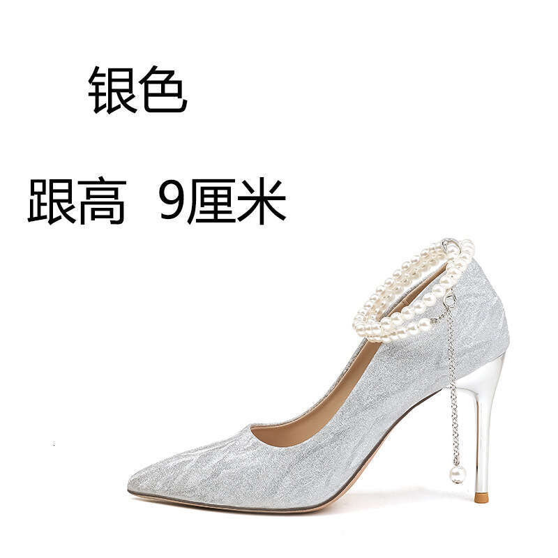 High heels for women, slim heels, 18-year-old coming of age ceremony, 2025 new style, non tiring feet, silver main dress, crystal wedding shoes, brida