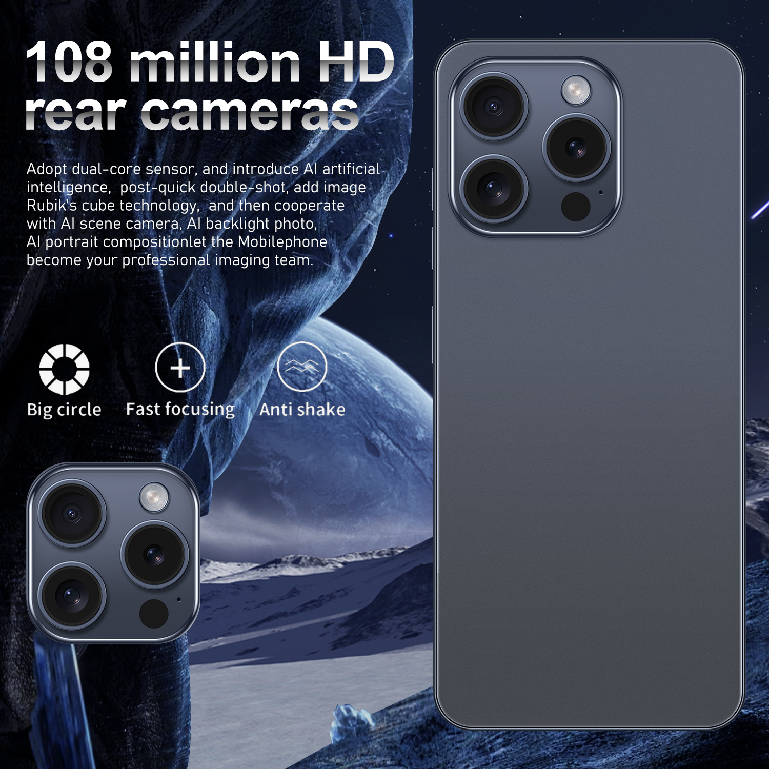 I15 Pro Max Android Smartphone 7.6-inch HD Screen Android 14 ,Snapdragon 8 Gen 3 CPU,12GB Ram+512GB Rom,5G Dual-Sim Phones,72MP+108MP Camera Pixels,78