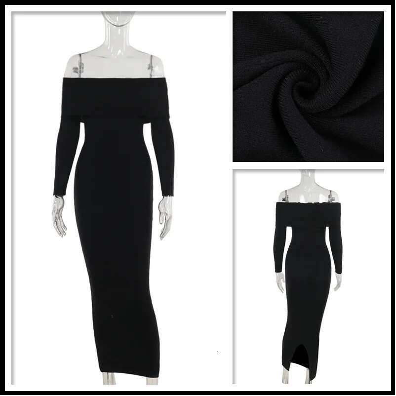 Dongdumaoyi Townlike Knitted Slim Bodycon Dress Women Off Shoulder Autumn Winter Nightclub Sexy Party Elegant Maxi Long Dresses