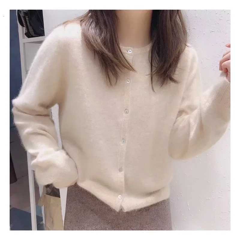 Fall Solid Color Knitted Cardigan Women Korean Single Breasted Long Sleeve Jumper Woman Round Neck All Match Sweater Outwear TopT251125