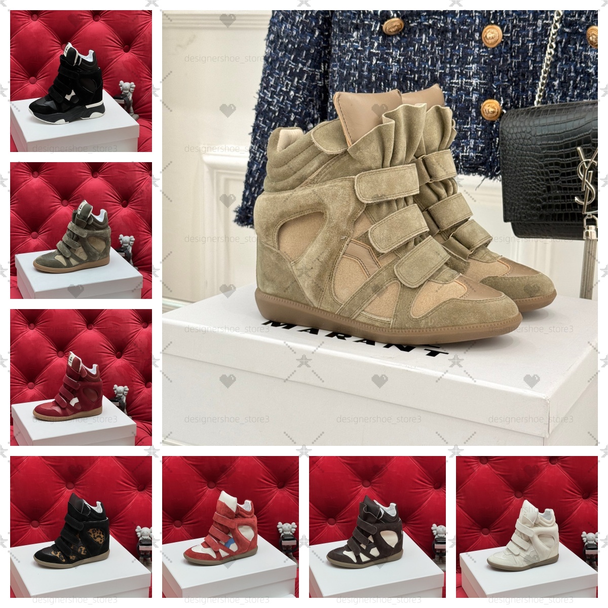 Designer Shoes isabelss shoes wedge High Quality Hot Sale Black Genuine Leather women's wedge sneakers Casual shoes Chamois Suede