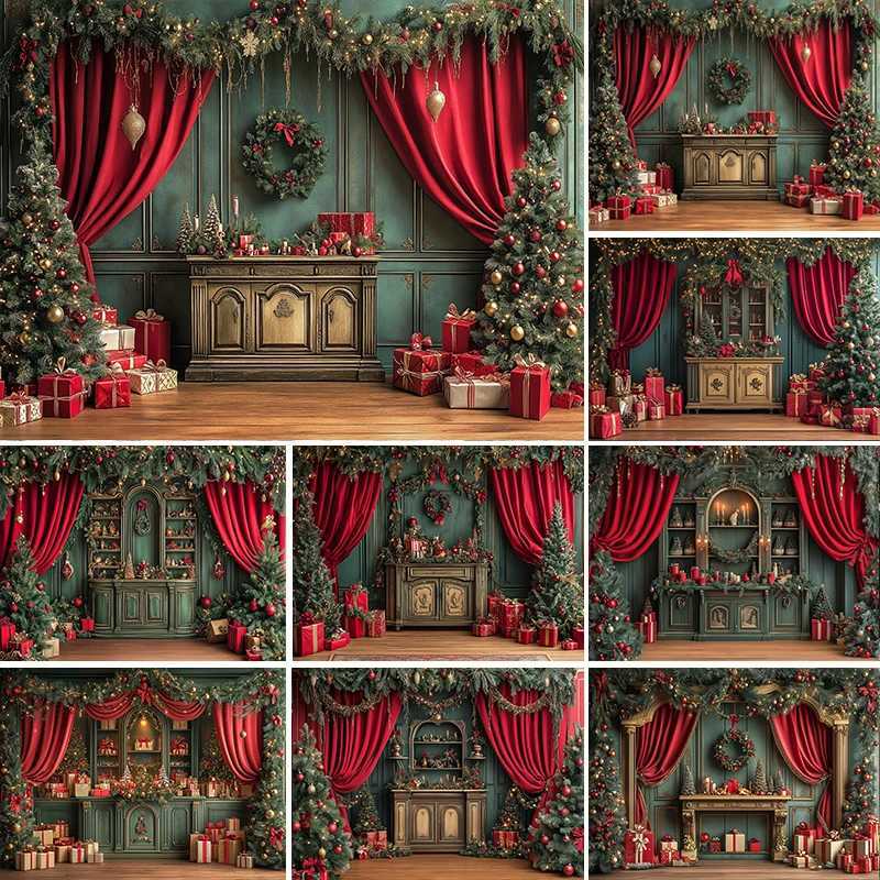 LS Christmas Cupboard Backdrops Kids Family Photography Child Adult Photocall Xmas Living Room Bookcase Trees BackgroundsM251125