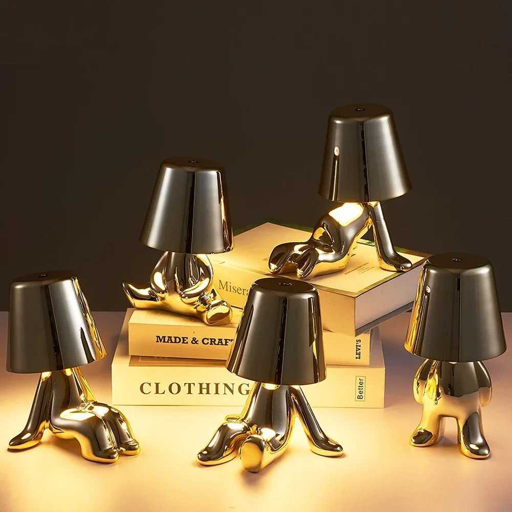 Nordic Chrome Little Golden Man Table Lamp Living Room Bedroom Bedside Childrens Room Night Lights Net Red Creative Desk LampsM251125