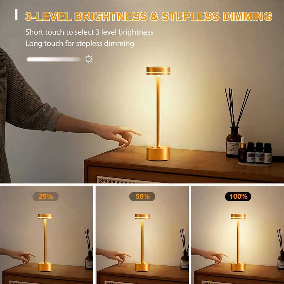 Simple LED Rechargeable Touch Metal Table Lamp Three Colors Bedside Creative Ambient Light Bar Outdoor Decoration Night LightM251125