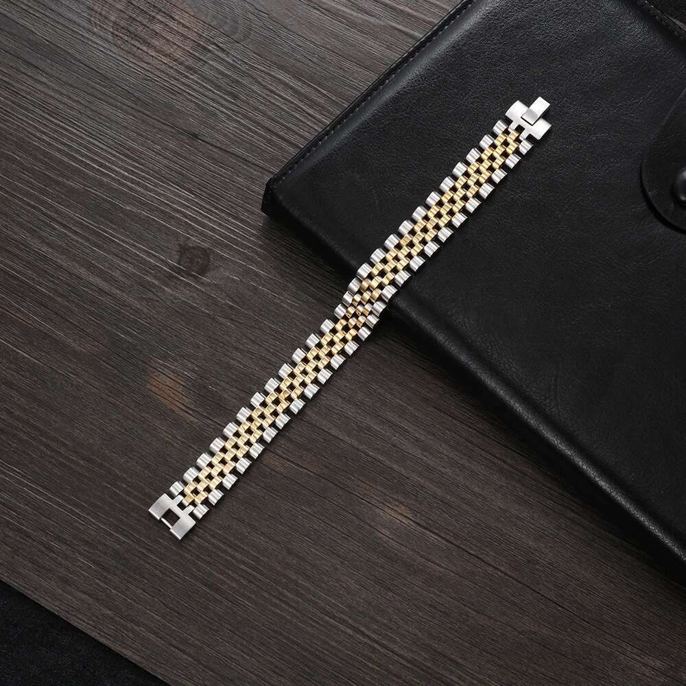 Gold Color Stainless Steel Bracelet 200mm Wristband Men Jewelry Bracelets Bangles Gift for Him (JewelOra BA101608)
