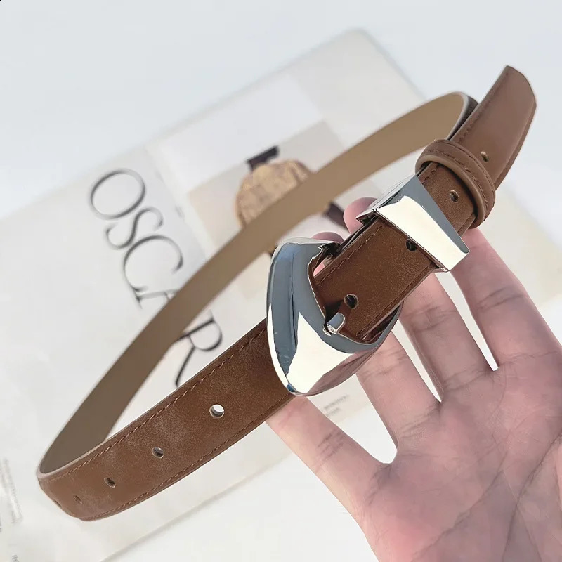 Nubuck leather womens jeans belt irregular gold and silver buckle high-quality genuine leather belt Ceinture womens 250423