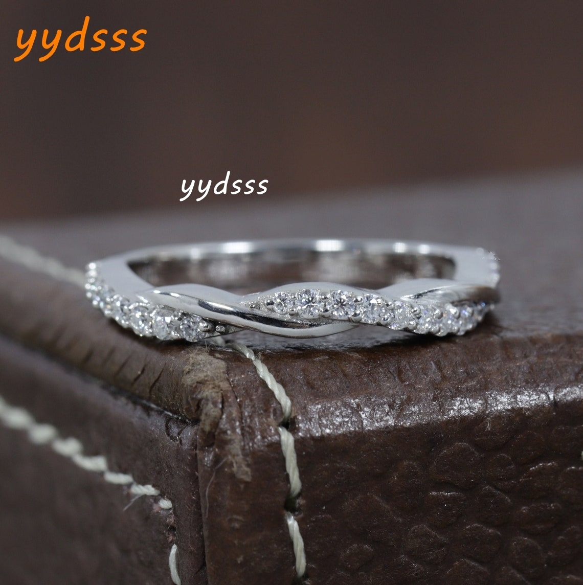 18K White Gold Twisted 0.30ct Wedding Band Lab- Grown Round Diamond Ring Dainty Eternity Ring For Women Birthday Gift For Her