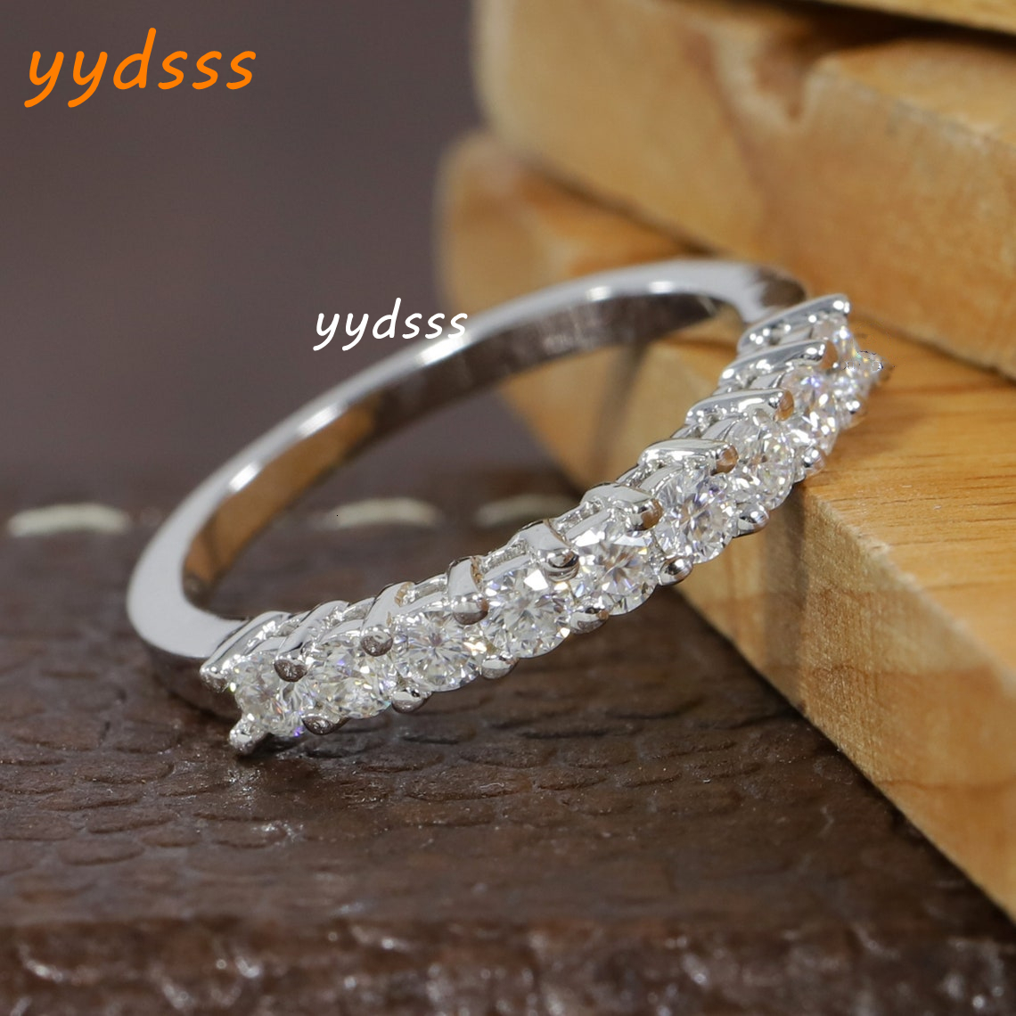 Jewelry 18K White Solid Gold 9 Stones 2.4mm 0.50CT Lab Grown Diamond Half Eternity Ring Lab Diamond Matching Band Ring Gift For