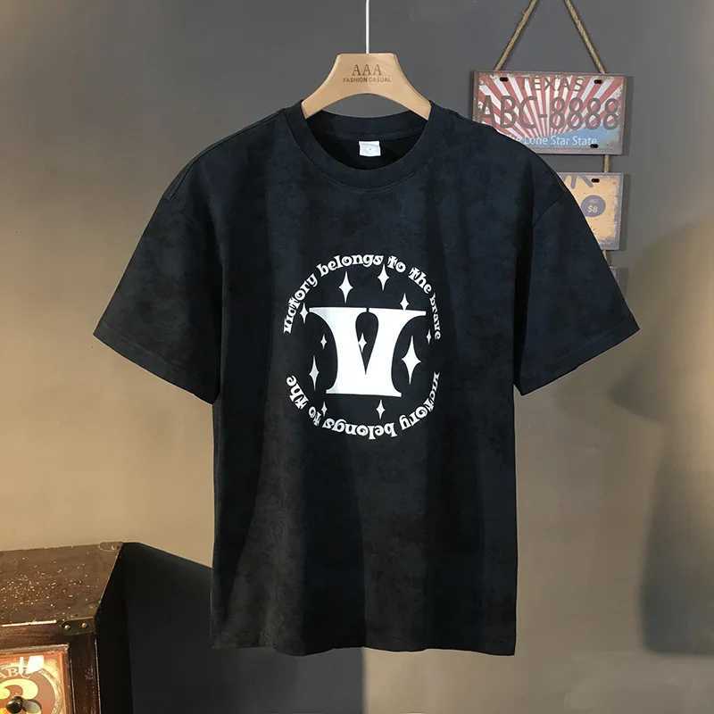 Summer short sleeved T-shirt mens lightweight luxury printed 2025 new round neck half sleeved casual high-end top W250425