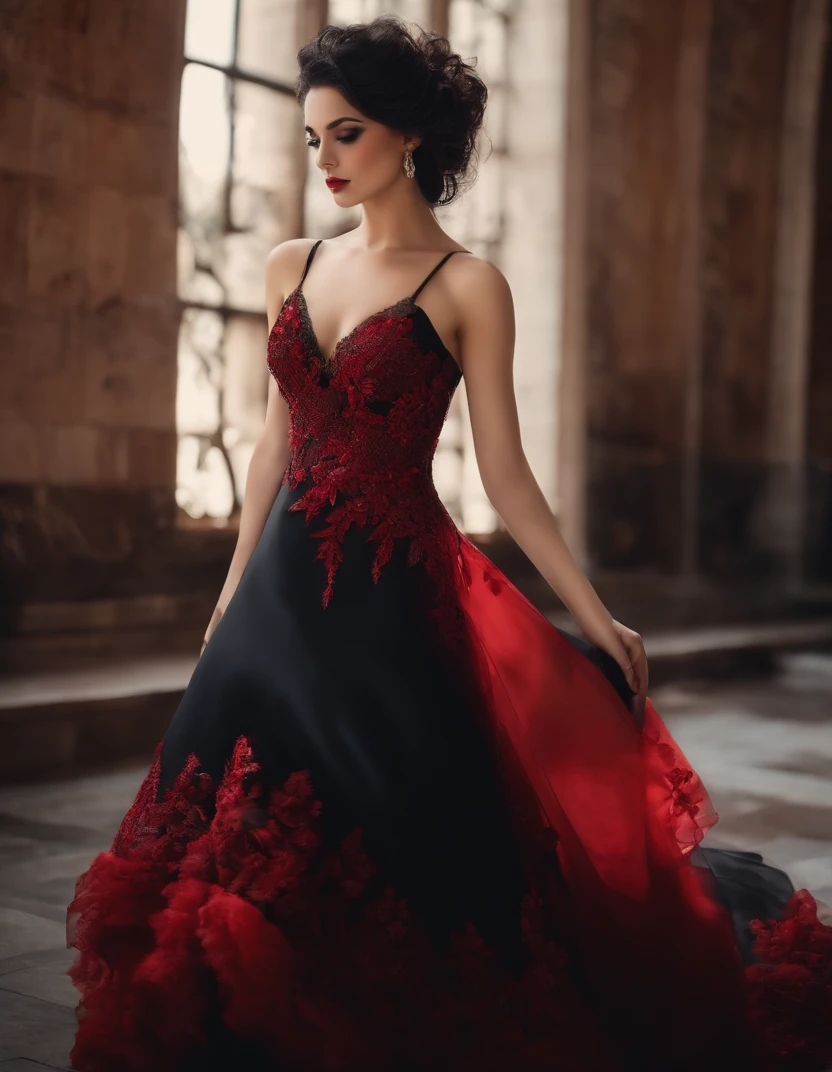 Gothic Black And Red Prom Dresses Lace Appliques Ruffles A-Line Spaghetti Straps Long Evening Gown Special Occasion Dress Customized Vestido De Novia