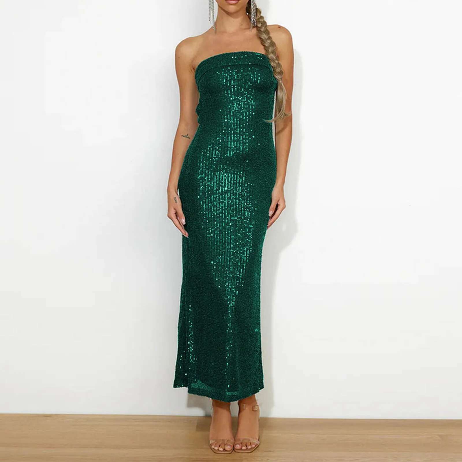 Dongdumaoyi Ladies Sexy Backless Slash Neck Women Dress Fashion Sequins Solid Color Bodycon Summer Vestidos Elegant Nightclub Party Outfits