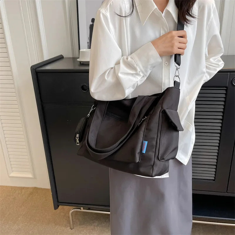 Simplicity Oxford Canvas Composite Shoulder Bag Solid Color Versatile Lazy Style Crossbody Bag Large Capacity Tote Bag 250417