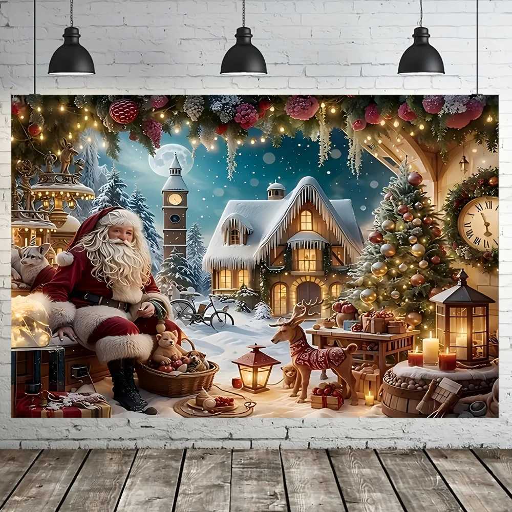 VIKAMA Santa Claus Snow Scene Tapestry Living Room Feature Wall Childrens Room Decor Christmas Party Room DecorM251125