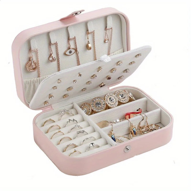 1pc PU Leather Jewelry Storage Box Secure Locking Case Multi-Organizer for Earrings Necklaces Rings 250424