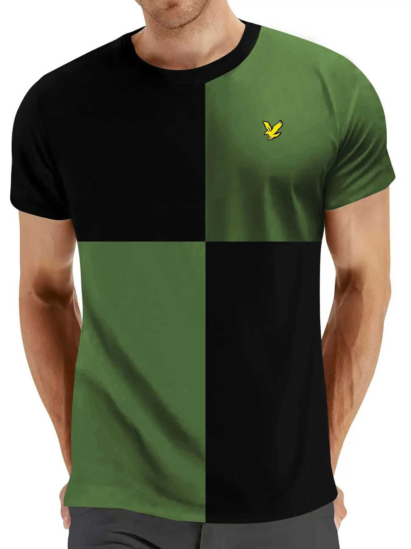 2025 Mens Leisure City Polyester SS25 T-shirt Loose Breathable Short Sleeve Round Neck Grid Large Eagle Pattern Trend W250425